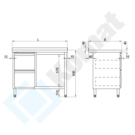 KST-026 - Stół przyścienny z szufladami i półką