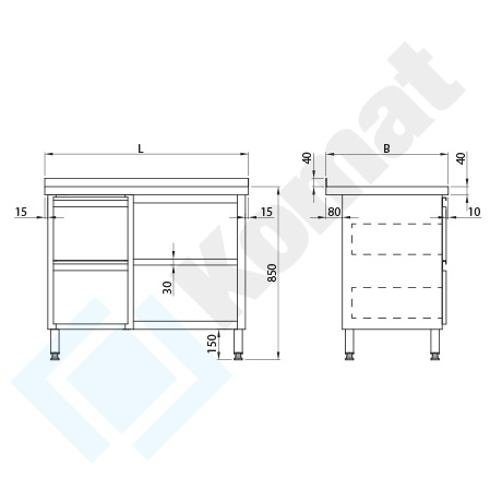 KST-027 - Stół przyścienny z szufladami i szafką otwartą