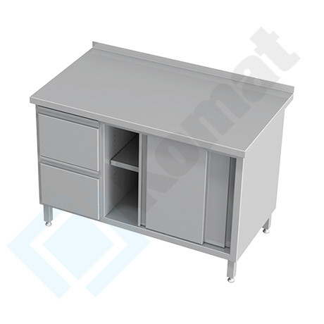 KST-028 - Stół przyścienny z szufladami i drzwiami suwanymi